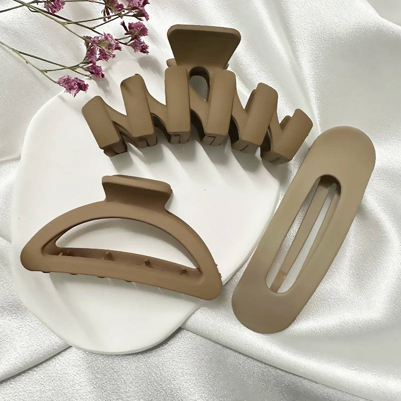 Korean Coffee Beige Acrylic Geometric Hair Claw Clip Large - Smarsty