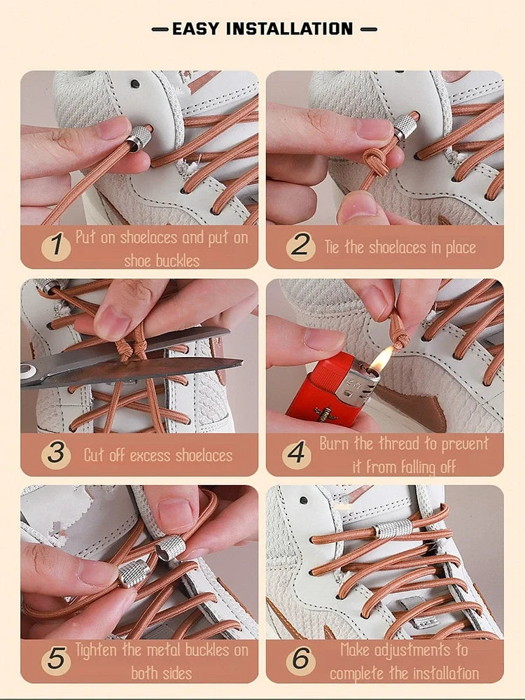 New Elastic Laces Sneakers Tennis Round Shoe laces Without ties Kids Adult No Tie Shoelace Rubber Bands Shoe Accessories - Smarsty