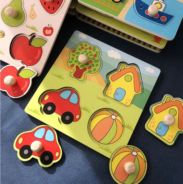 Baby Toys Montessori Wooden Puzzles Children Toys Hand Grab Board Animals Cognition Educational Learning Toys For Kids 1-3 Years