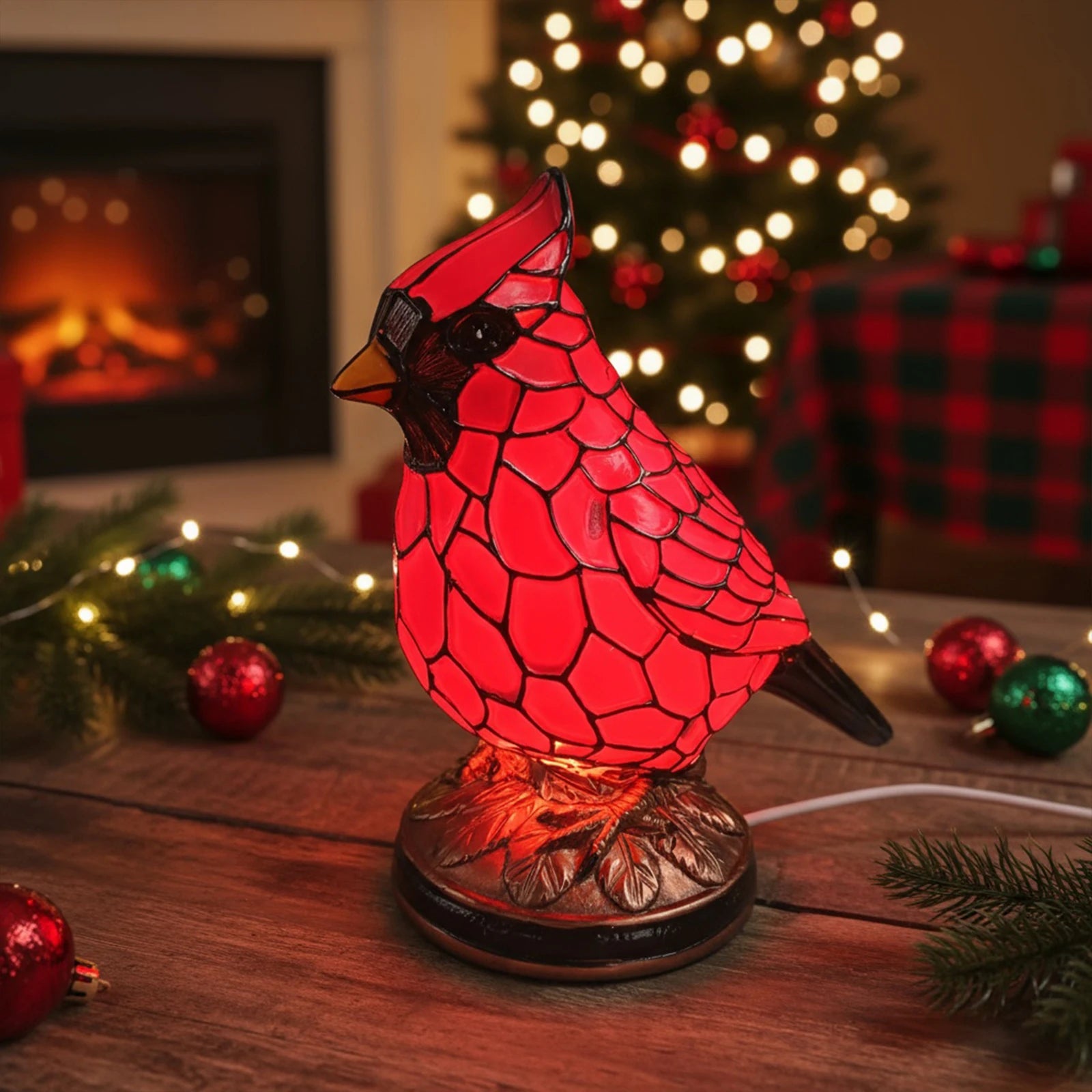 Christmas Bird Desk Lamp Resin Bird Lamps for Home Decor Art Decoration Tabletop Light with Soft Glow for Dormitory Offices Desk