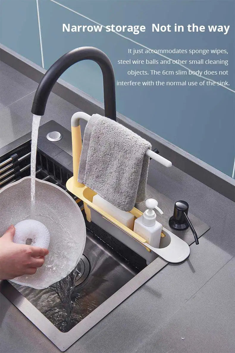 1Pc Multifunctional Telescopic Sink Storage Rack Upgraded Adjustable Sink Sponge Holder Expandable 2-in-1 For Home Kitchen by Smarsty