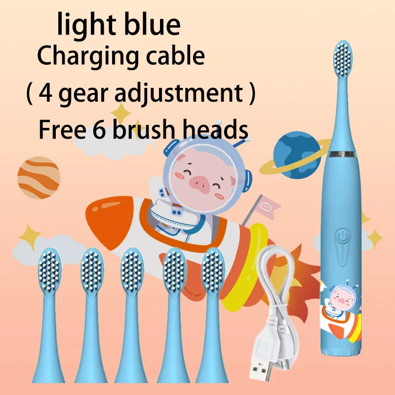 Child's Rechargeable Sonic Electric Toothbrush With Replacement Heads - Smarsty