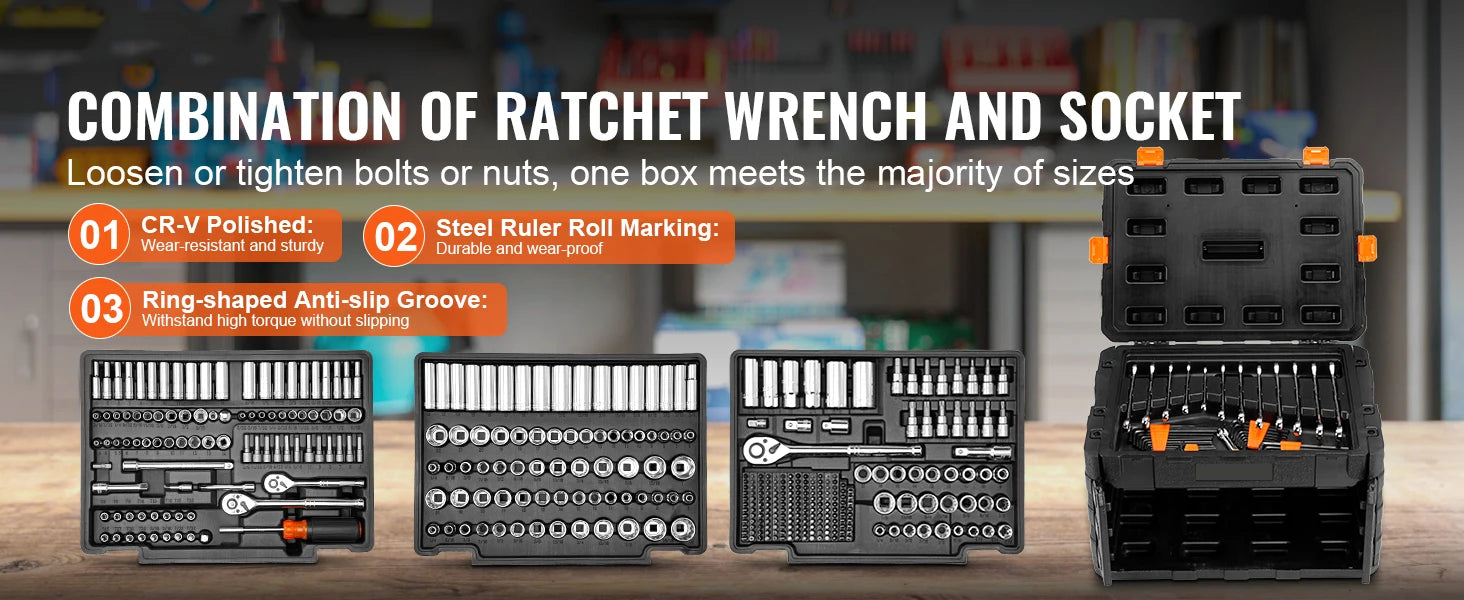SucceBuy Mechanics Tool Set and Socket Set 1/4" 3/8" 1/2" Drive Deep Standard Sockets 450 Pcs SAE and Metric Mechanic Tool Kit
