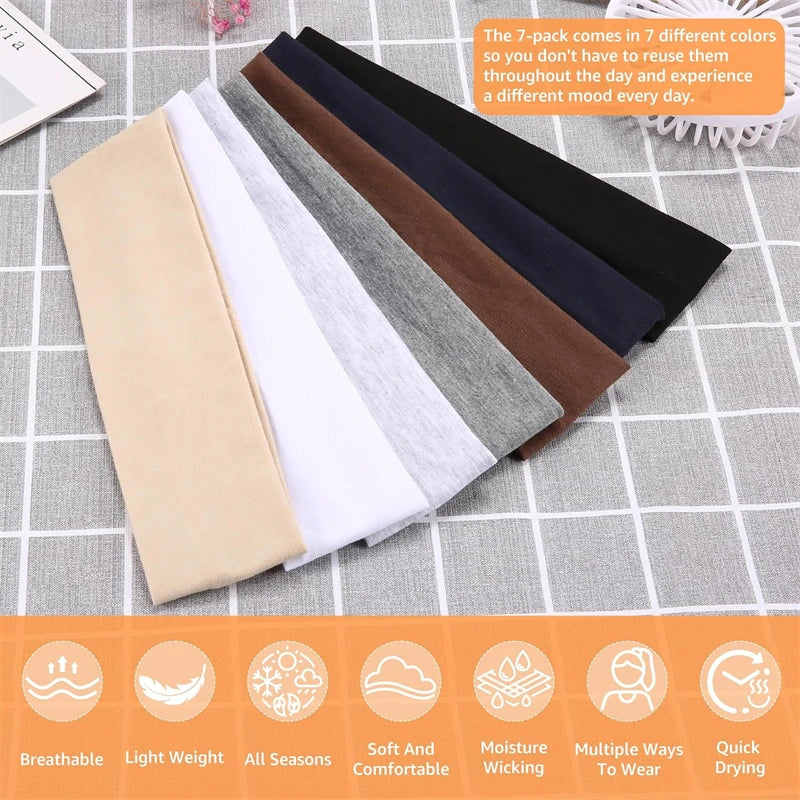 Breathable Yoga Headbands 7 Pack Sweat Absorbent Adjustable - Smarsty
