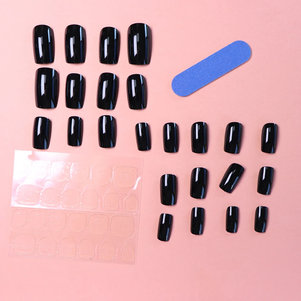 24pcs Press On Nails Black Medium Square Design - Smarsty