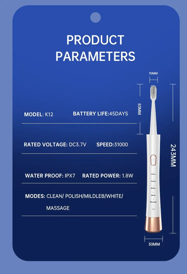 Sonic Electric Toothbrush with Type-C Charging and 5-Gear Modes - Smarsty