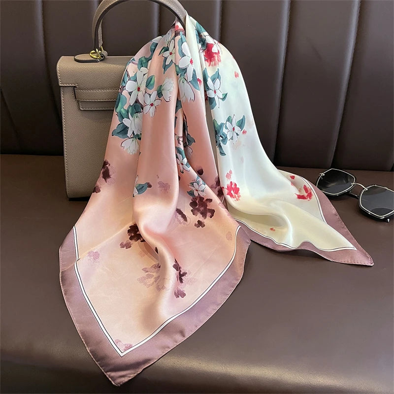 Bohemian Silk Square Scarf for Women Luxury Floral Print - Smarsty
