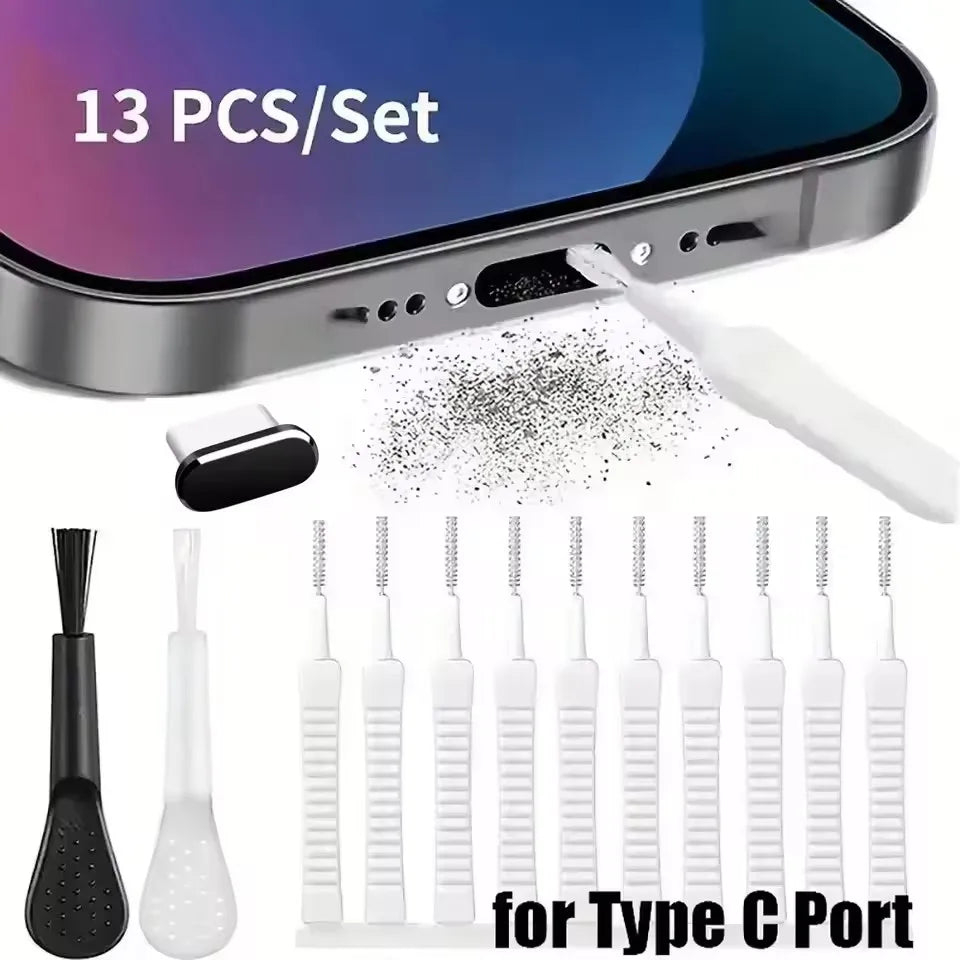 Cell Phone Charging Port Dust Plug with Cleaning Brush for IPhone 15 14 13 16Pro Max Plus Samsung Xiaomi IOS Type C Cleaner Set - Smarsty