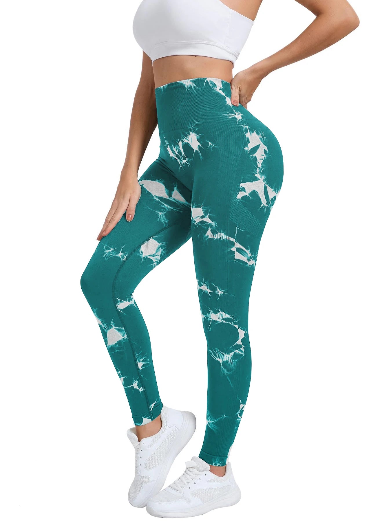 New Women's Peach Tie-dye High-Waist Yoga Pants Abdominal Lifting Gluteal Fitness Seamless Sports Tight Long Fitness Leggings - Smarsty