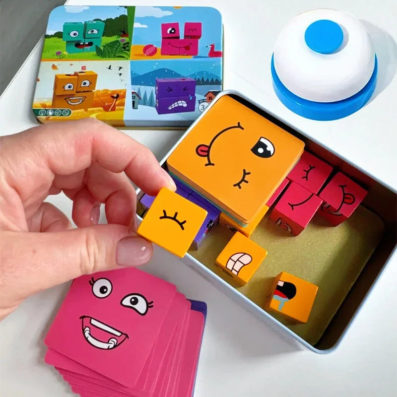 Cube Face Changing Building Blocks Board Game Wood Puzzle Montessori Expression Wooden Blocos for Children Battle Table Game by Smarsty
