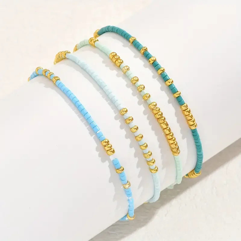 Turquoise Seedbeads Stretch Bracelet Set for Women - Smarsty