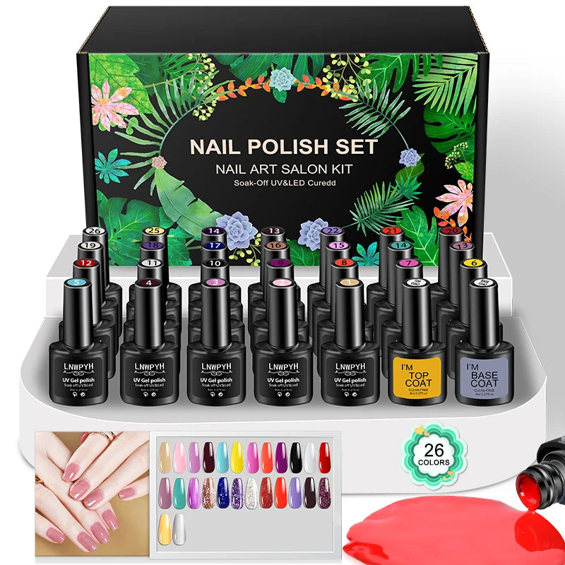 LNWPYH 26 Color Gel Nail Polish Set with Base and Top Coat - Smarsty