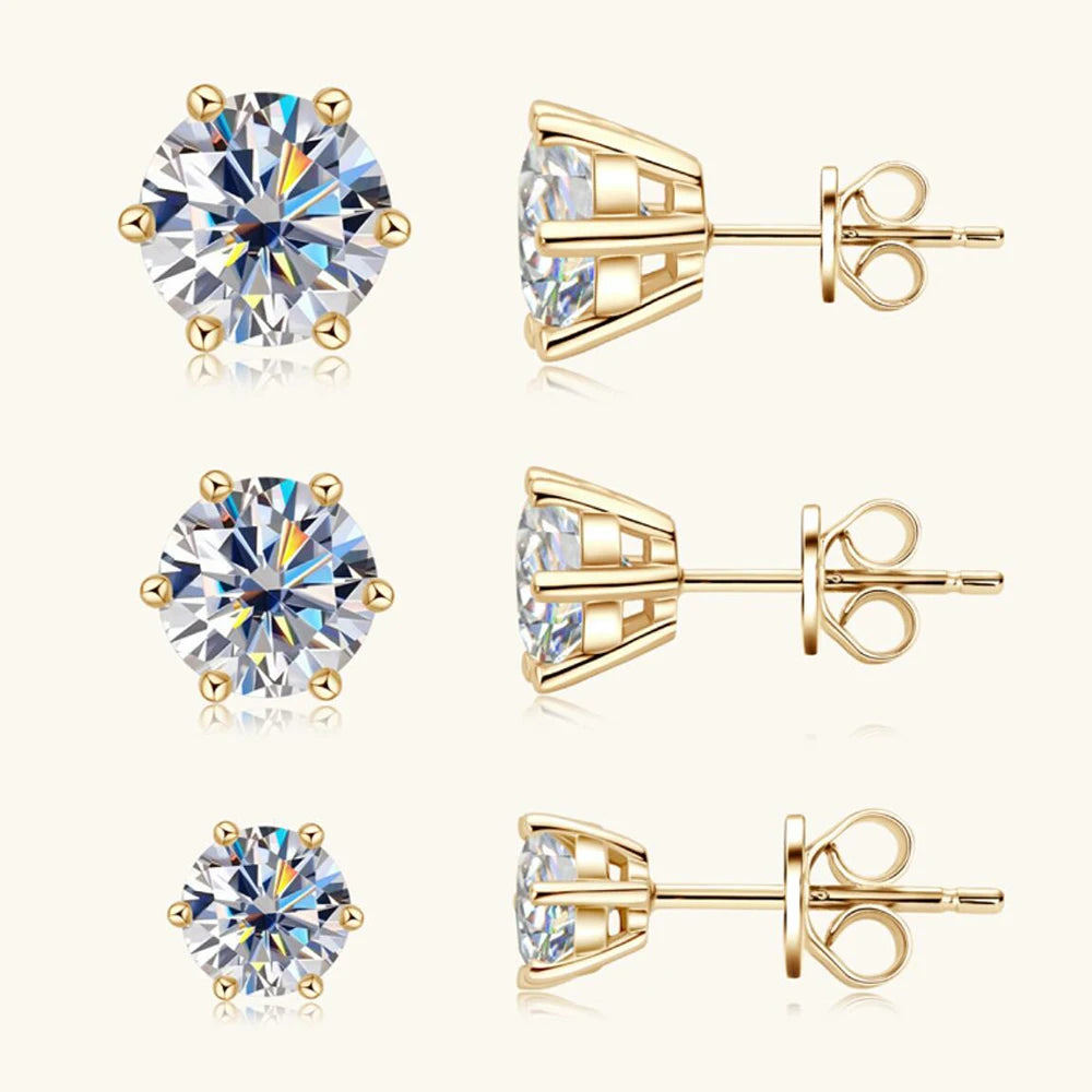 Moissanite Stud Earrings 0.5-2ct 18K Gold Plated Luxury - Smarsty