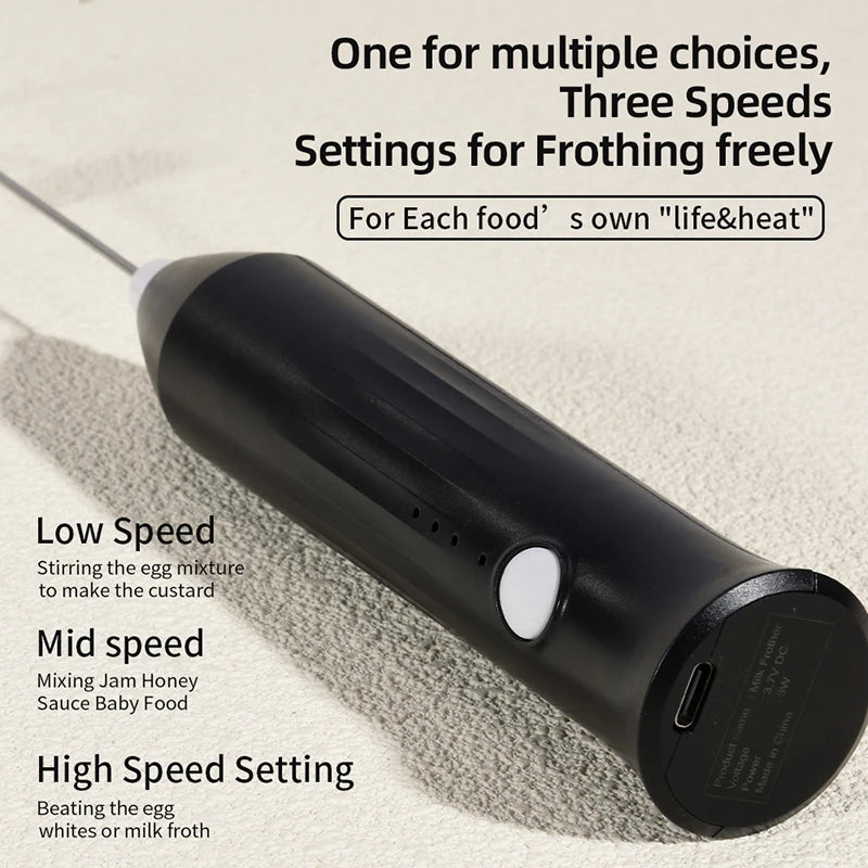 HOT Electric Milk Frother + Egg Beater Wireless Type-C Charging 3 Speeds Mini Handheld Foam Maker Coffee Whisk Cooking Tools - Smarsty