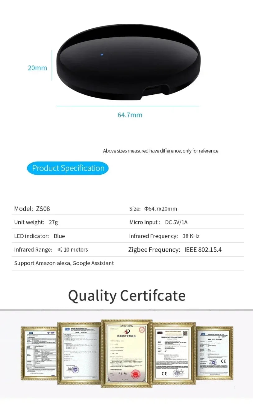 Tuya Zigbee Smart IR Remote Control for Home Automation - Smarsty