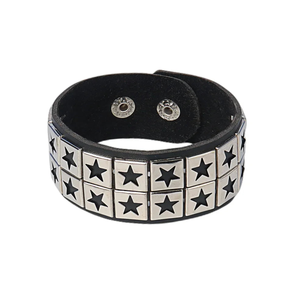 Punk Leather Bracelet with Metal Rivets for Men and Women - Smarsty