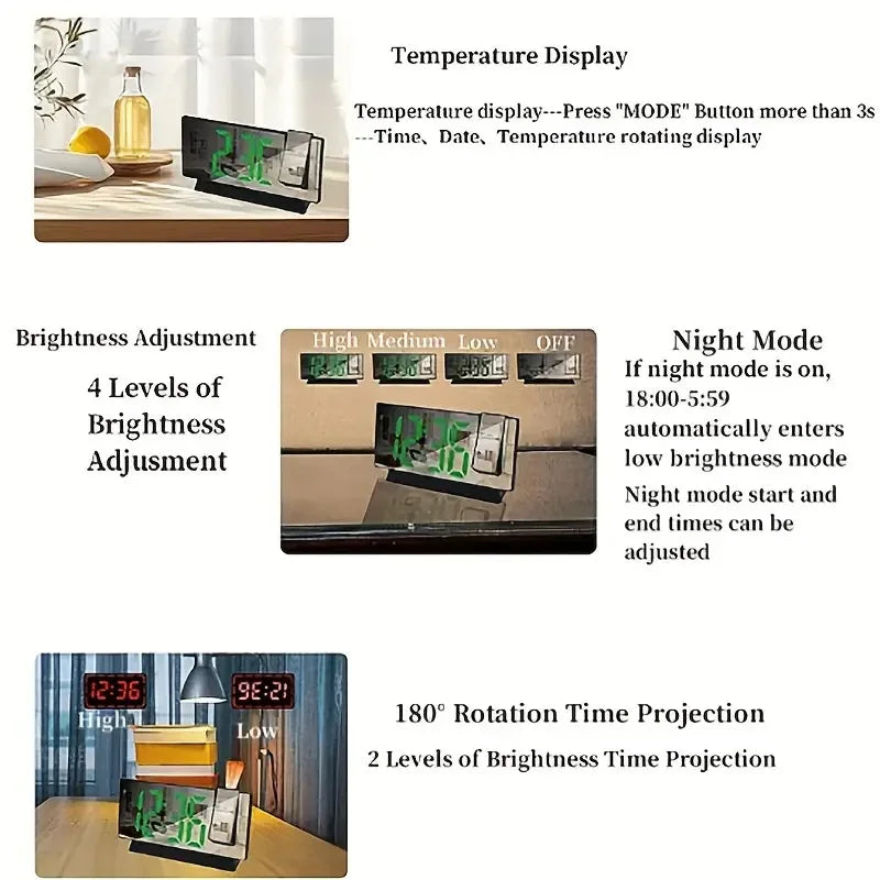 Intelligent Projection Alarm Clock with Large Screen - Smarsty