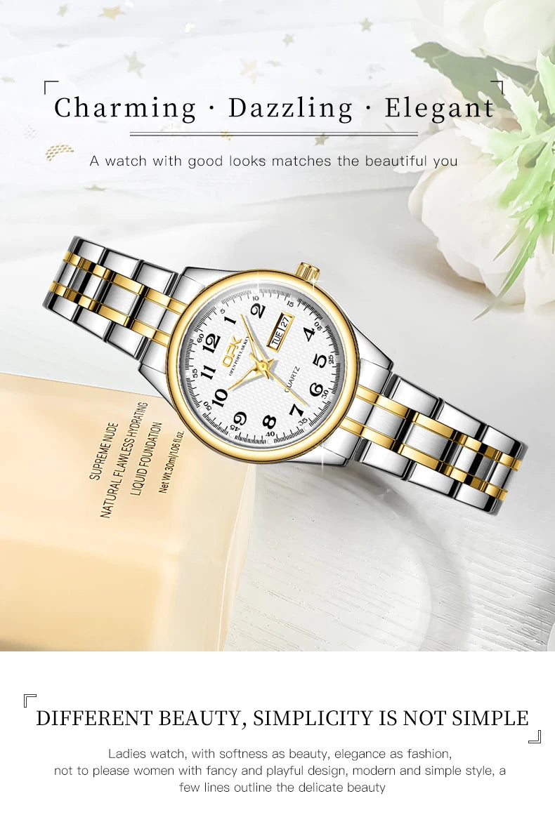 Luxury Waterproof Quartz Watch For Women Stainless Steel Strap - Smarsty