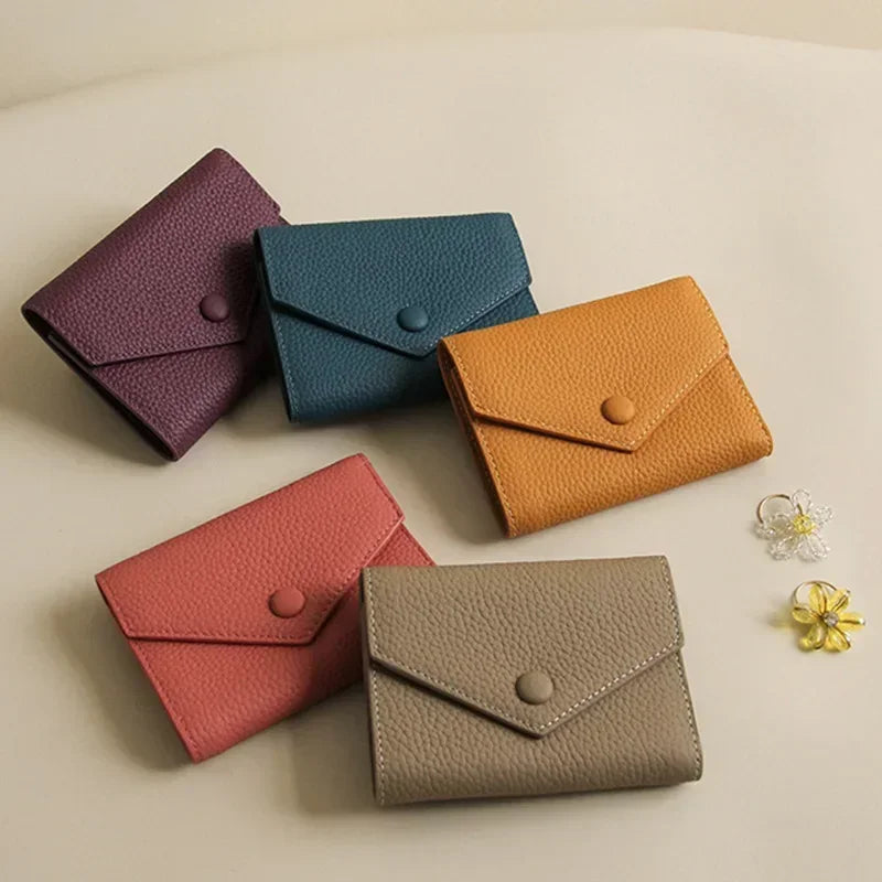 New PU Leather Small For Women Wallet Luxury Envelope Card Holder Brand Designer Multipurpose Zip Coin Cowhide Short Purse 2024