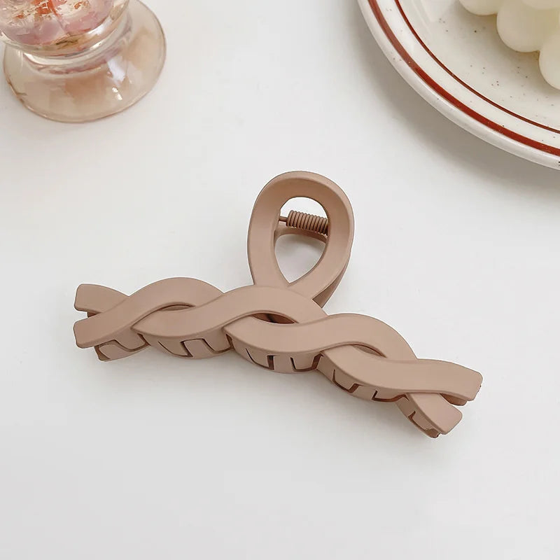 Korean Coffee Beige Acrylic Geometric Hair Claw Clip Large - Smarsty