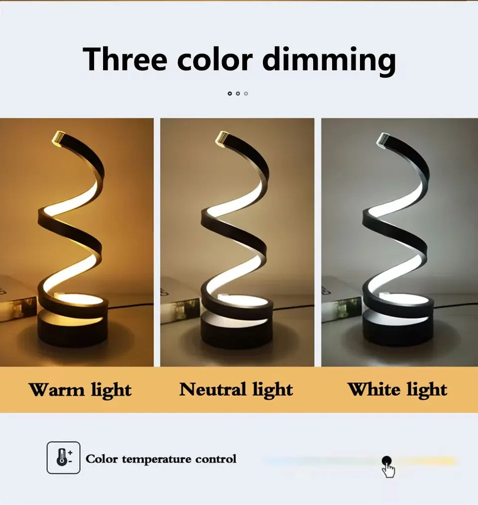 Dimmable LED Spiral Table Lamp for Modern Bedrooms - Smarsty