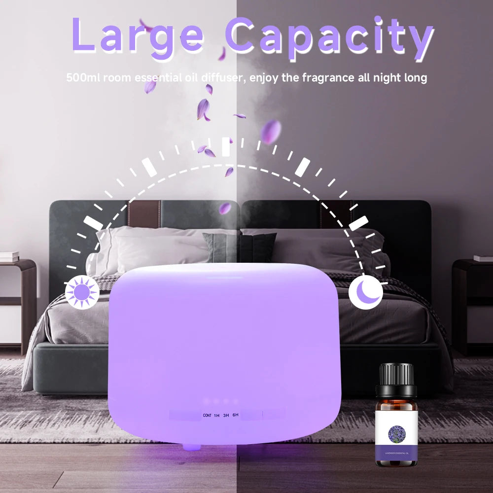 Quiet Aroma Diffuser 500ML Quiet Aroma Diffuser Remote Control Humidifier with LED Light and Auto Off for Office Home Bedroom
