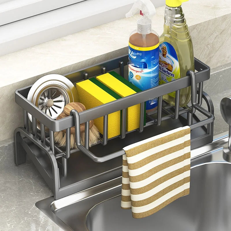 Kitchen Sink Draining Rack with Cleaning Cloth Storage - Smarsty