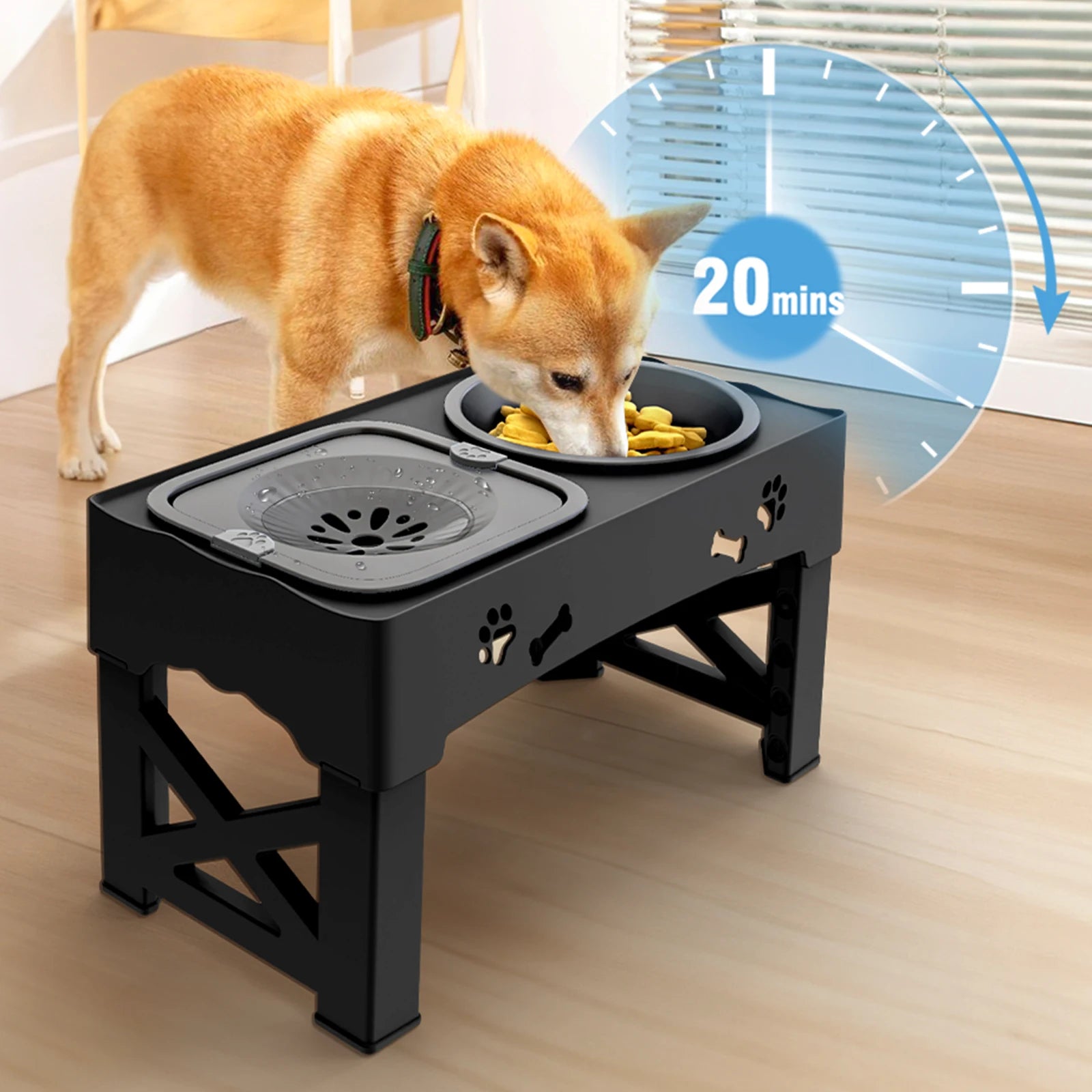 Adjustable 3 In 1 Pet Feeder With Slow Feed Bowls - Smarsty