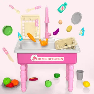 Play Kitchen Sink Toy with Running Water, Dishwasher and Upgraded Automatic Water Cycle System