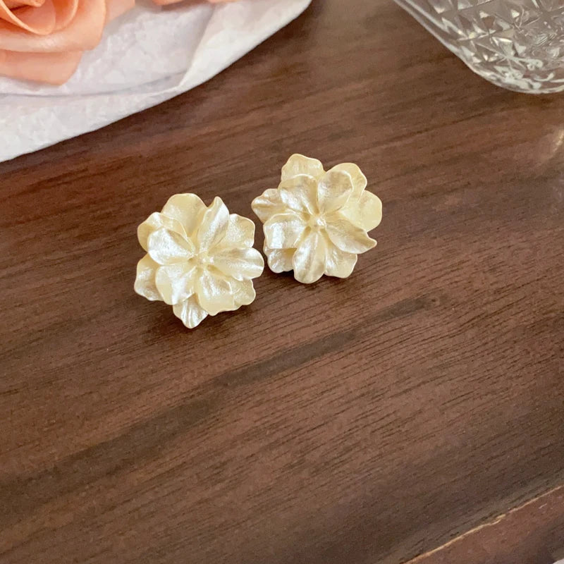 Acrylic Camellia Flower Stud Earrings Lightweight Bridal - Smarsty