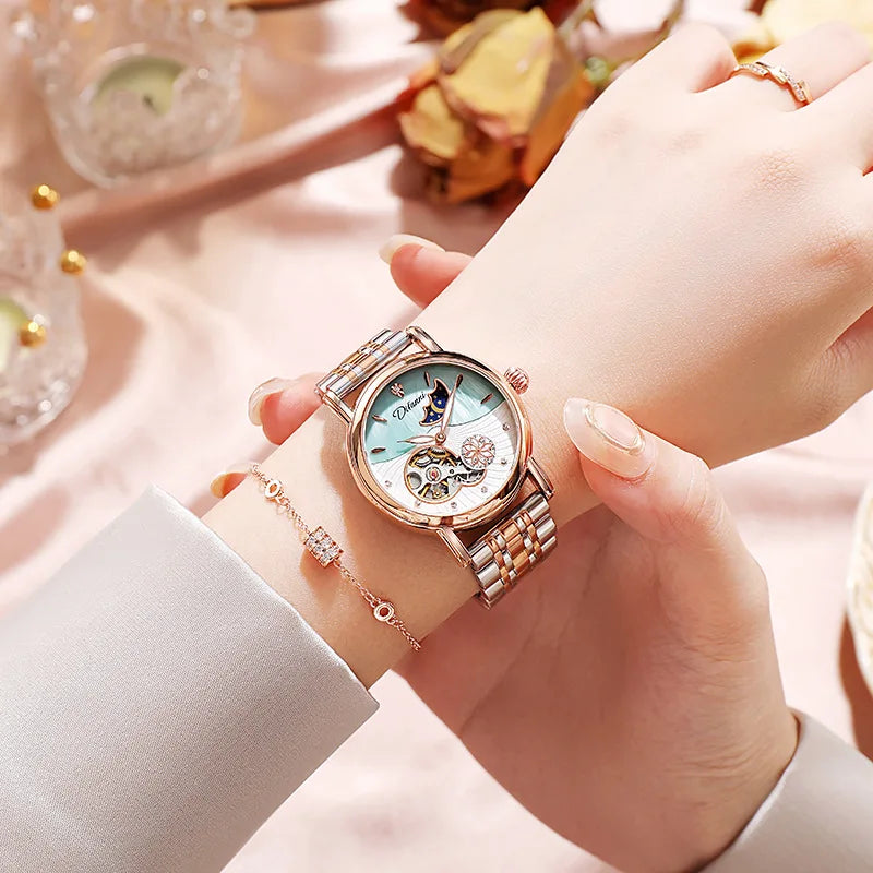 Luxury Women's Automatic Mechanical Watch with Moon Phase - Smarsty
