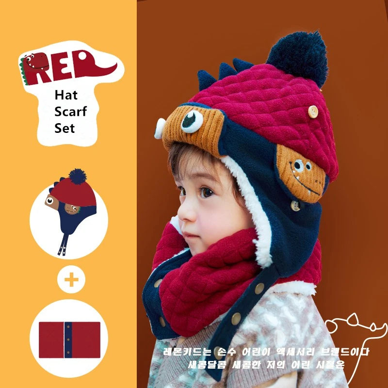 Kids Winter Hat Scarf Set Dinosaur Unicorn Style Gear - Smarsty
