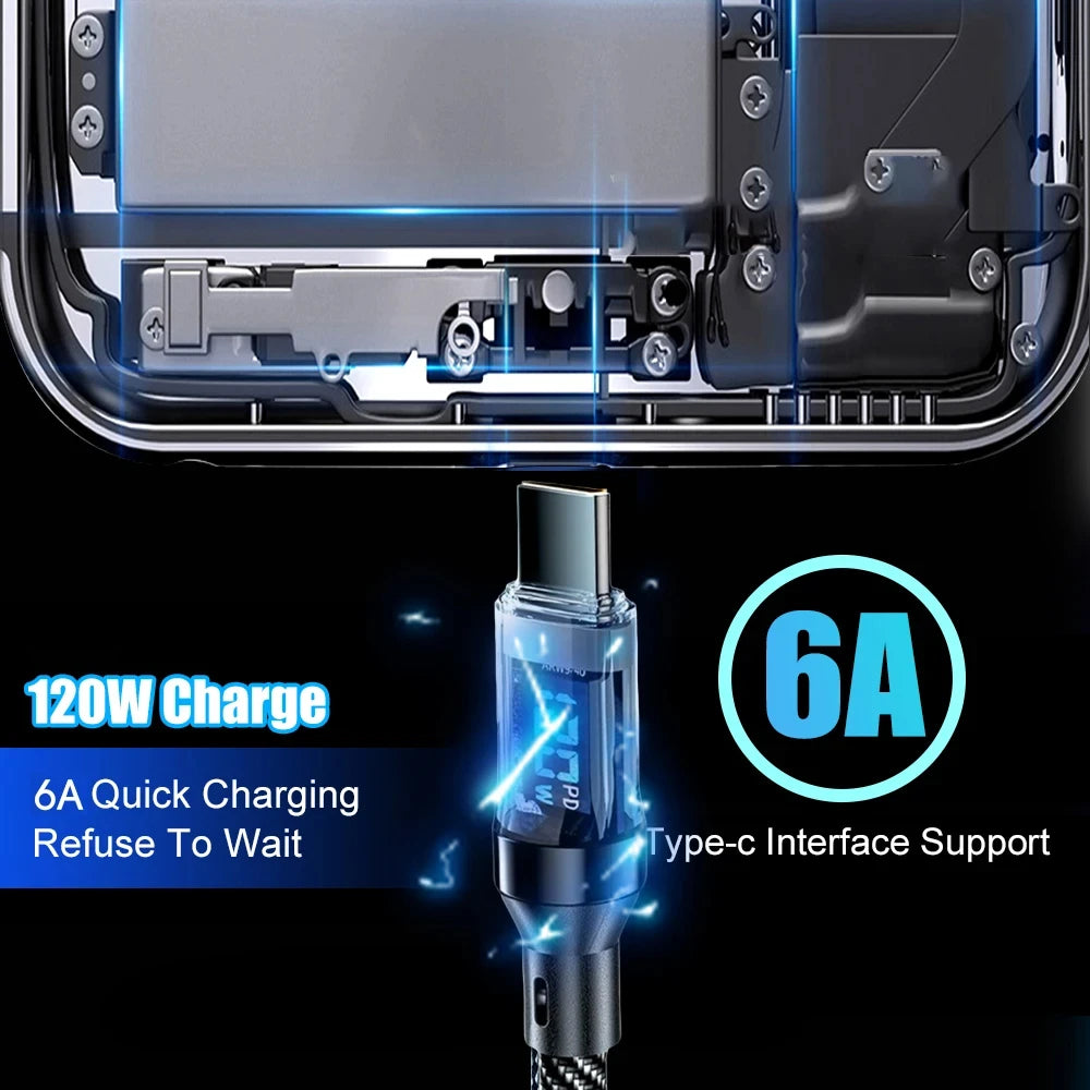 NNBILI 120W USB C and USB A charging cables with LED display screen, USB C=C-C,USB A=A-C,Xiaomi iPhone、 Samsung not compatible - Smarsty