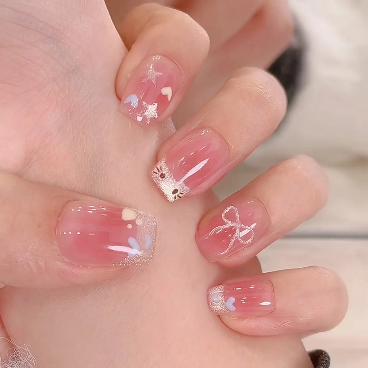 24Pcs Cute Pink Cat Eye Press On Nails Set - Smarsty