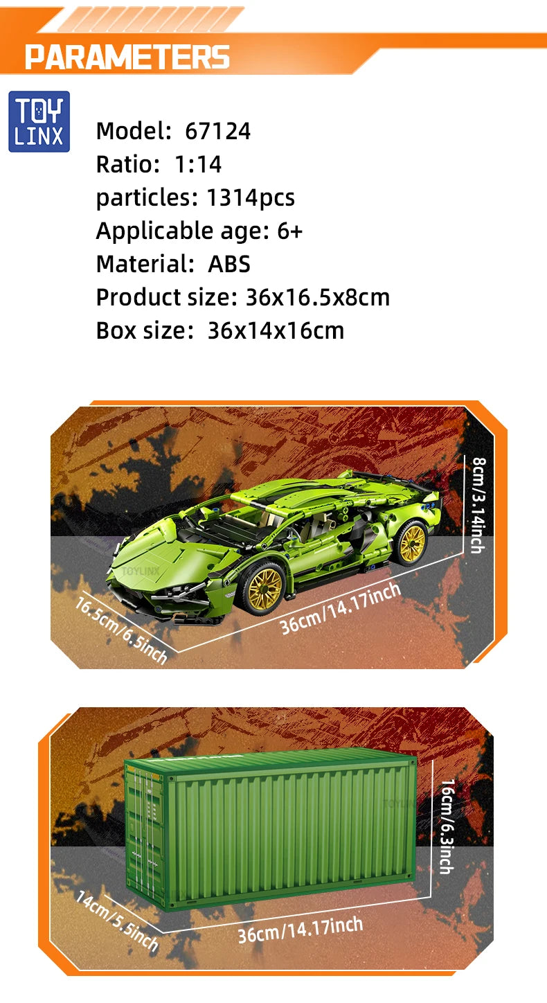 ToylinX Technical Building Blocks Racing Sport Car Speed Vehicle Model City Mechanical Super Bricks Puzzle Toys Adult Gift