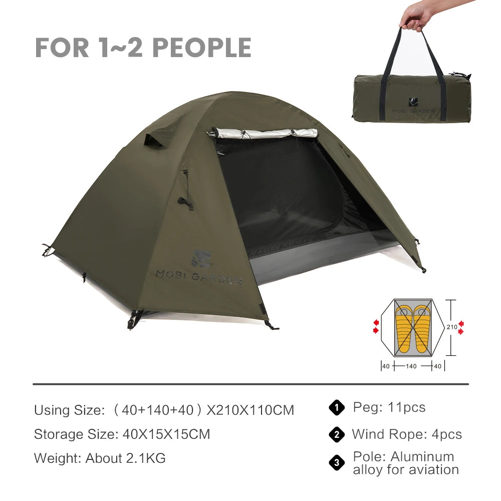 MOBI GARDEN Camping Backpacking Tent Waterproof Rainproof Hiking Silver Coated Sun Protection Easy Set Up by Smarsty