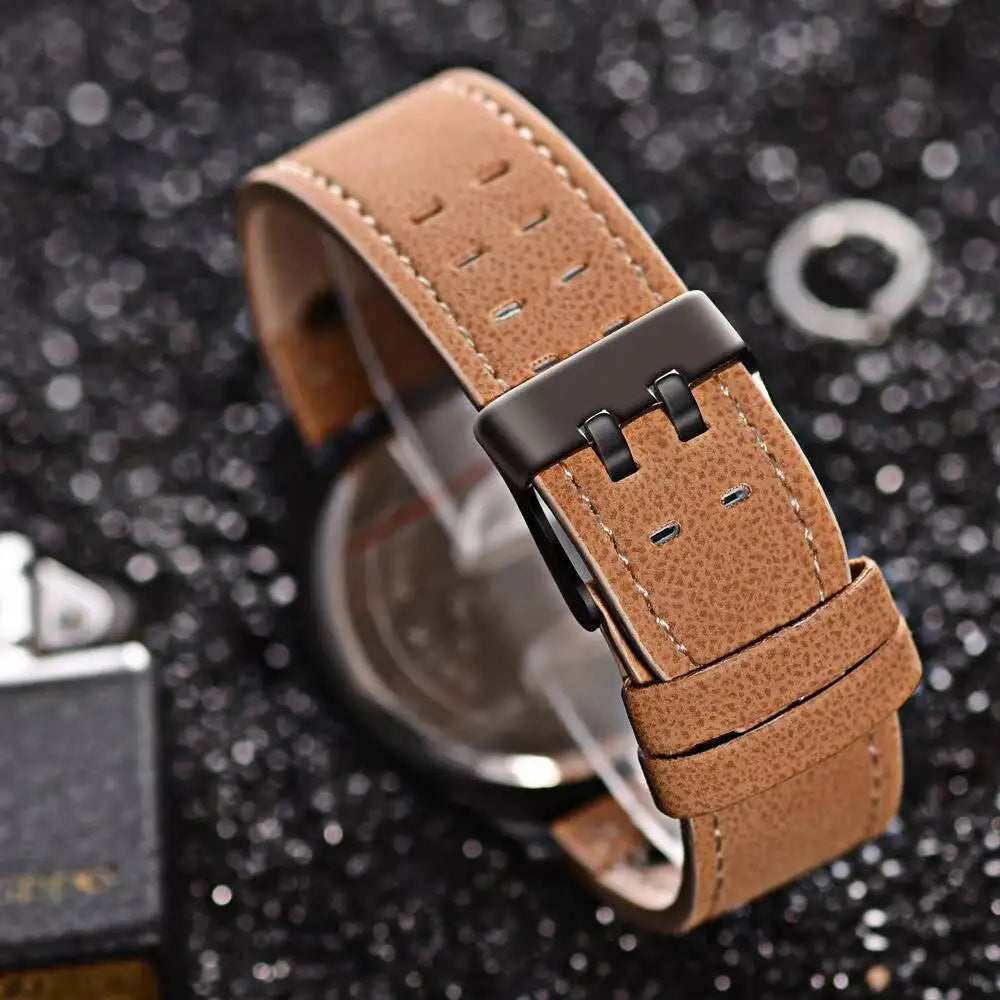 Men's Casual Leather Strap Quartz Sports Watch - Smarsty