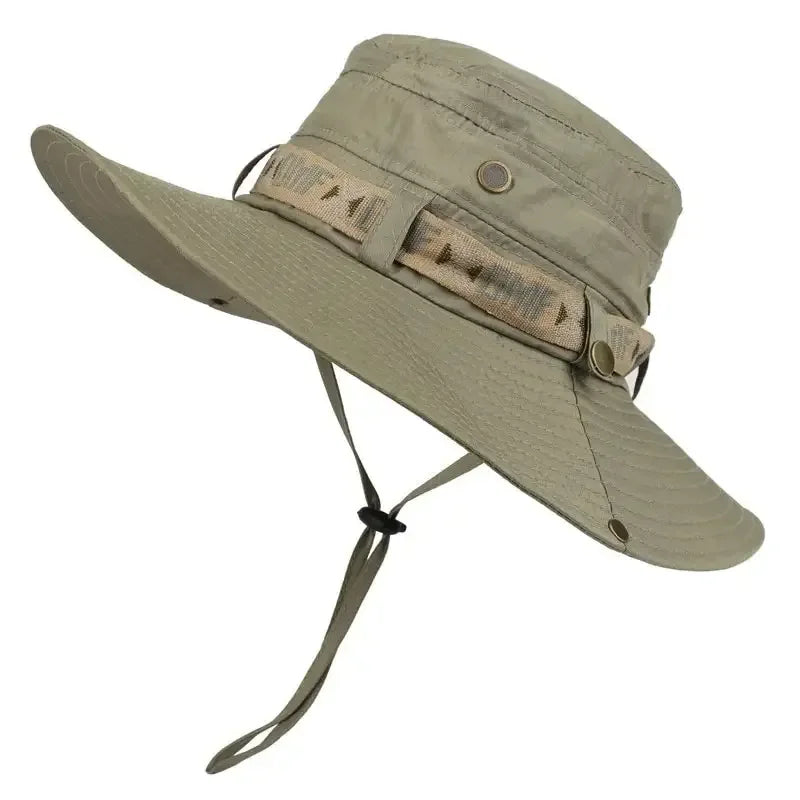 Summer Men Bucket Hat Outdoor UV Protection Wide Brim Panama Safari Hunting Hiking Hat Mesh Fisherman Hat Beach Sunscreen Cap - Smarsty