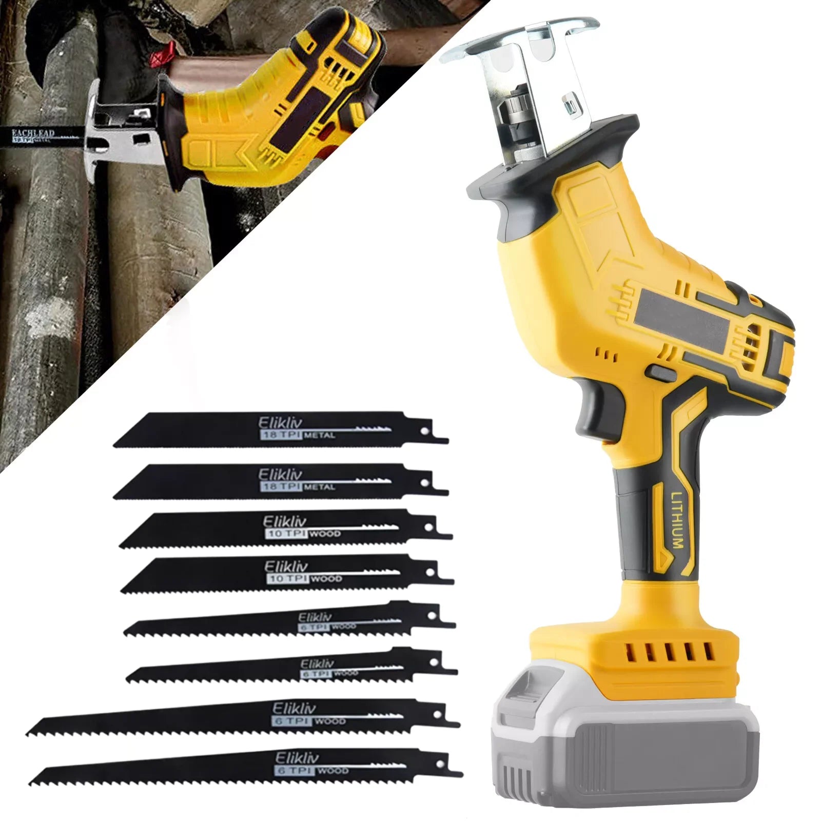 Cordless Reciprocating Saw, Portable Cutting Electric Saw Variable-speed Wooden Metal PVC Cutting Electric saw +8 Saw Blades