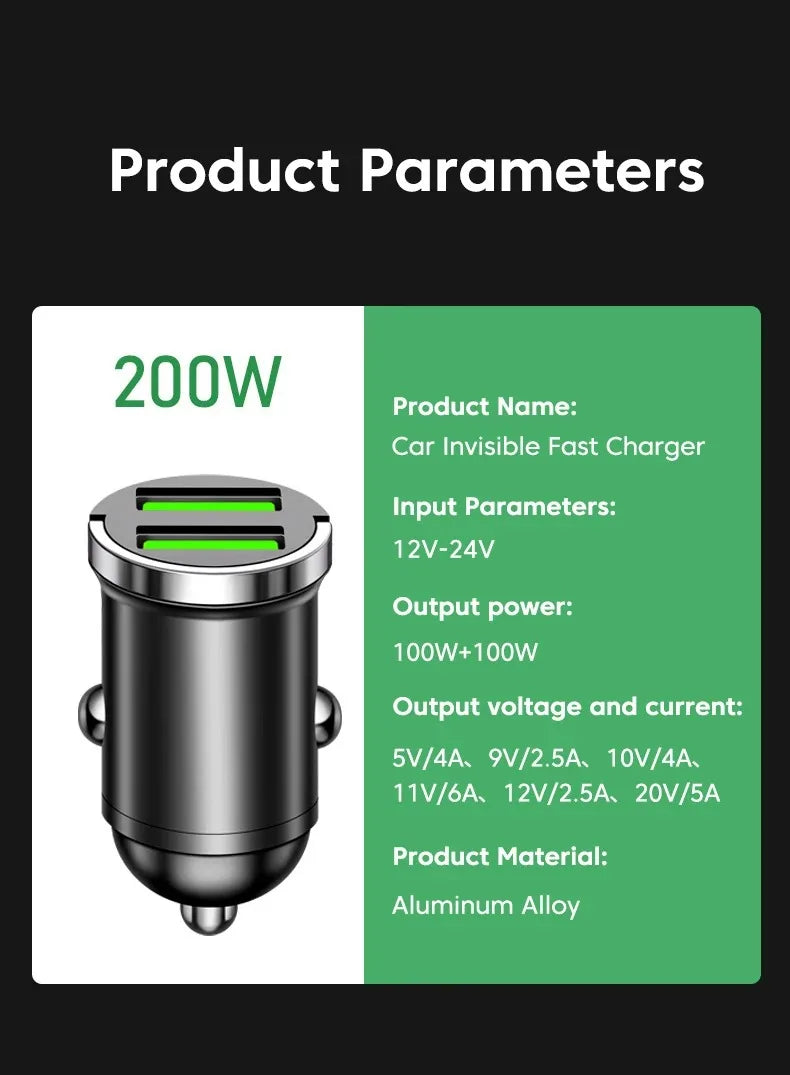 Dual USB Car Charger Quick Charge 200W Fast Charging - Smarsty