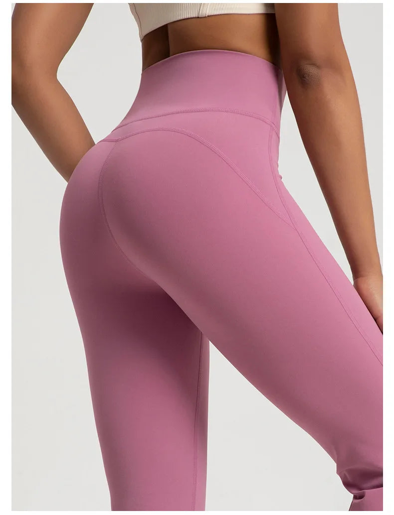 Naked High Waisted Waist Cinching Hip Lifting Fitness Exercise Elastic Bell Bottom Pants Women Casual Outdoor Running Yoga Pants - Smarsty