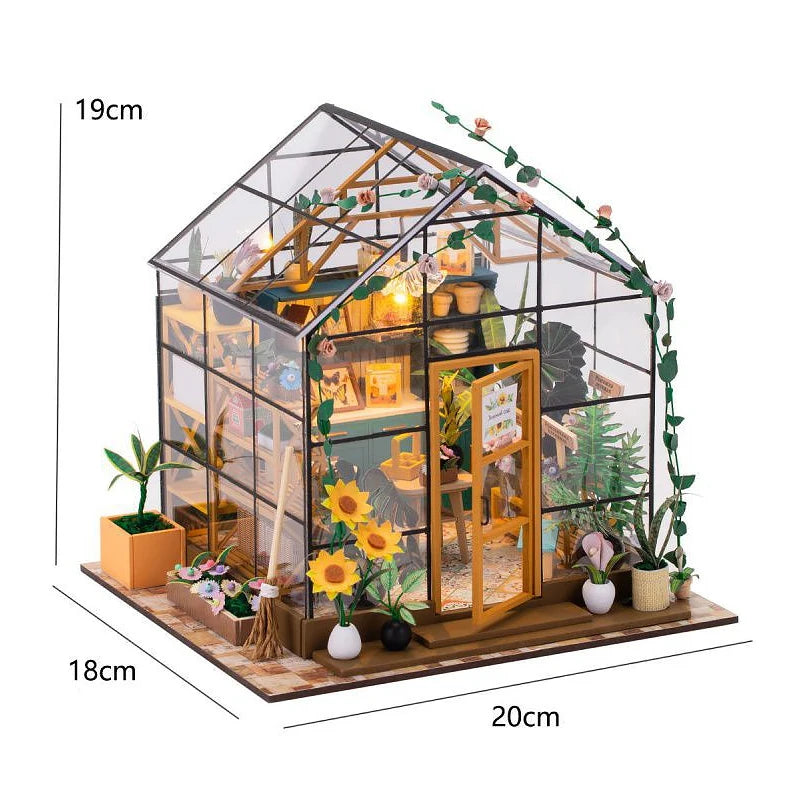 Wooden Flower Garden Doll House DIY Garden House Book Nook Shelf Insert 3D Puzzle Assembly Building Bookshelf With LED Lights