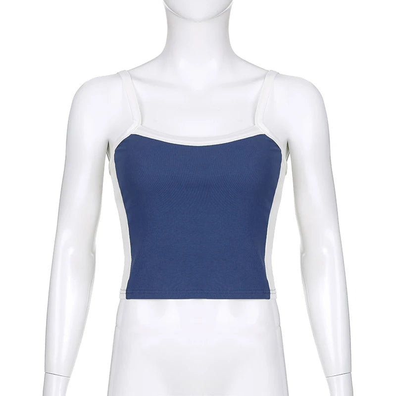 Sleeveless Knitted Crop Tops Green Sexy Basic Patchwork 2023 Summer Casual Cami Backless Y2k Vintage Tank Top Women - Smarsty