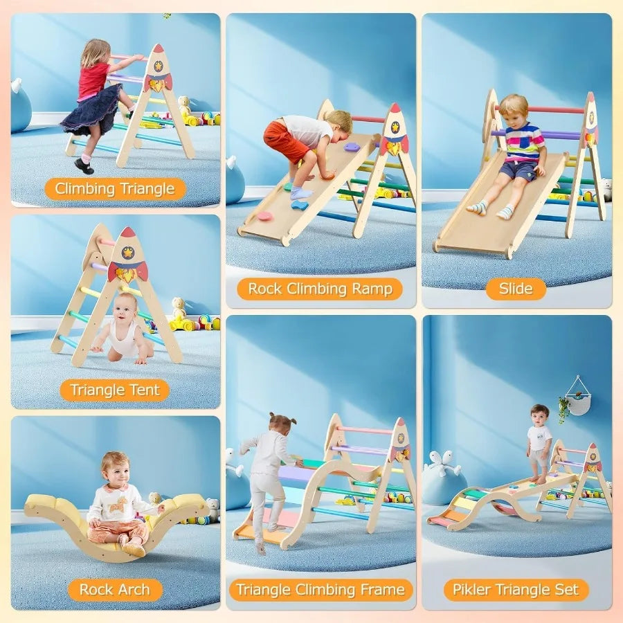 Pikler Triangle Set with Cushion 9in1 Climbing Toys for Toddlers 13 Inside Montessori Toddler Climbing Toys Indoor Large Wooden