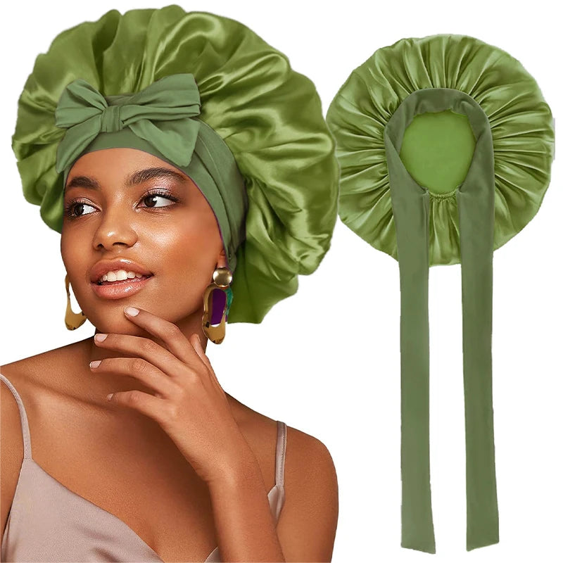 Adjustable Satin Sleeping Hat Elastic Tie For Hair Care - Smarsty