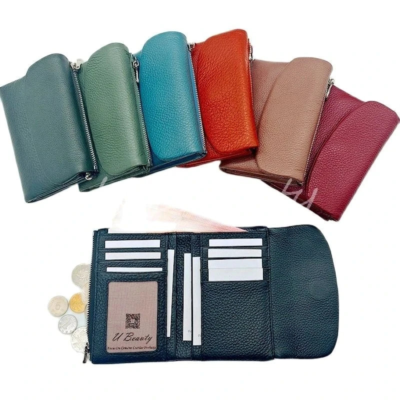Coin Purse Genuine Cow Leather Short Wallet Trifold for Small Women's Purses Clutch Cowhide Card Holder Travel Card Wallets