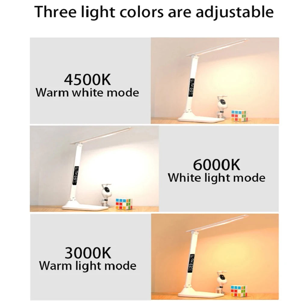 Dimmable USB Folding Desk Lamp with Alarm Clock - Smarsty