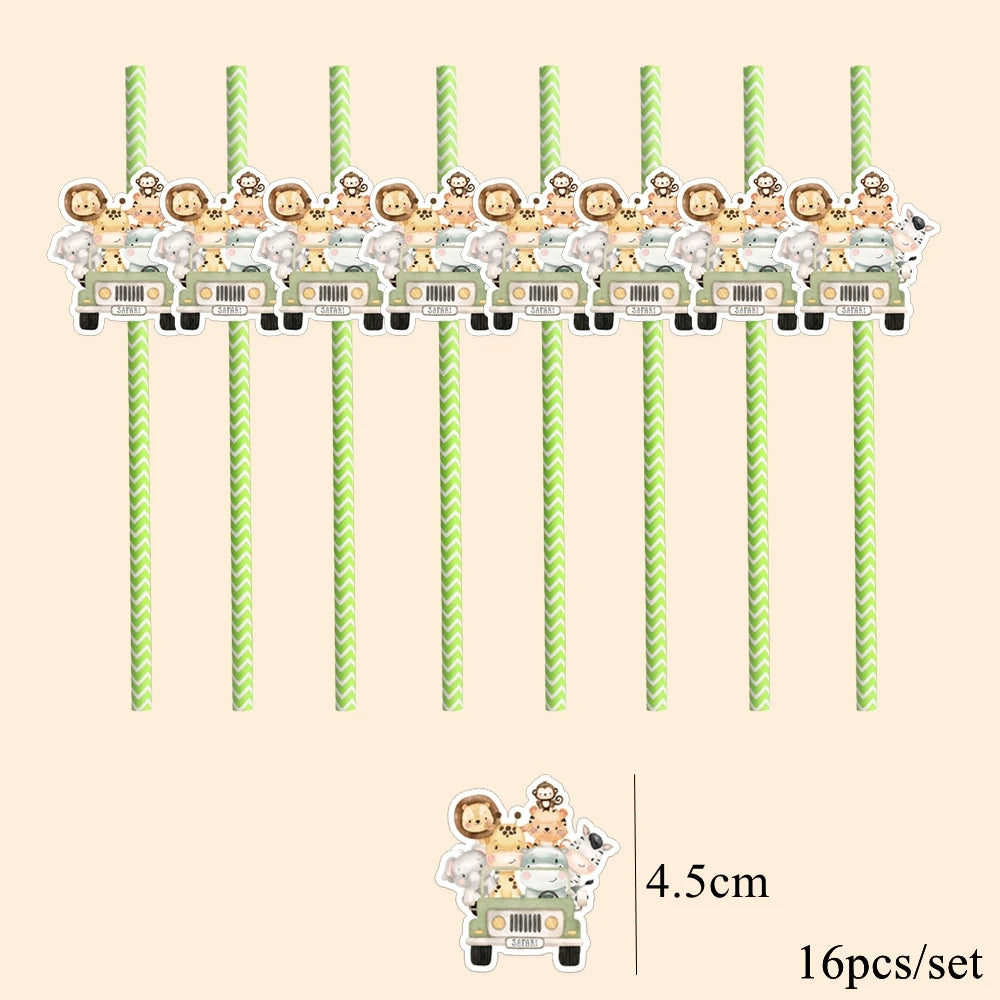 16Pcs Eco-Friendly Wild Animal Paper Straws for Kids Parties - Smarsty