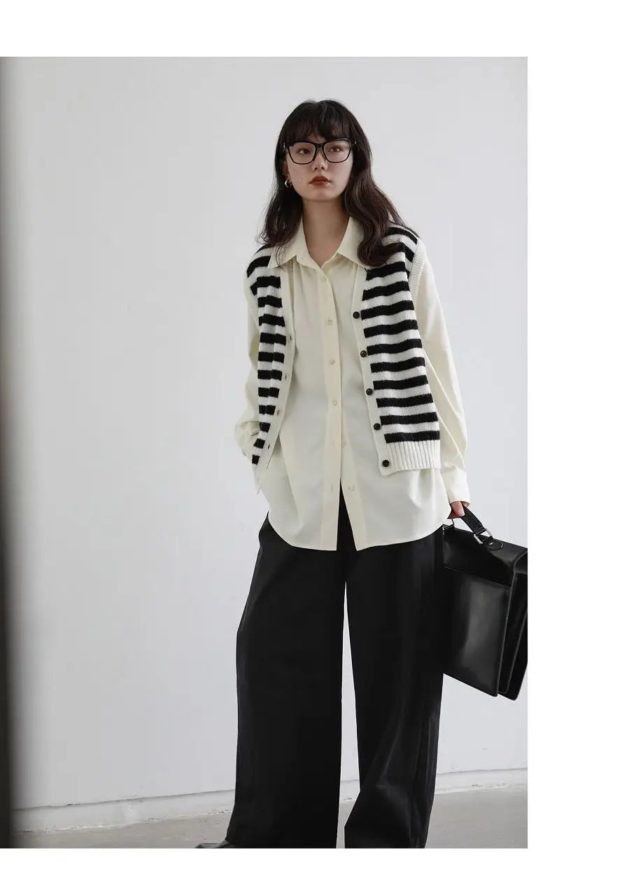 2025 Summer Minimalist Long Sleeve Button Up Shirt Women Korean Style Solid Tie Oversize Shirts Blouse Loose Clothes Autumn Tops - Smarsty