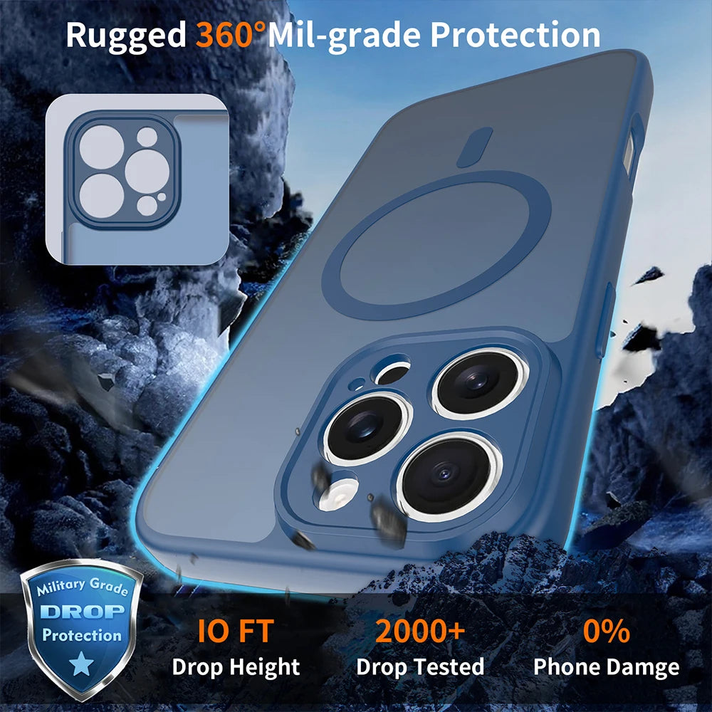 Matte Translucent Phone Case For iPhone 17 16 15 14 13 12 Pro Max Plus For Magsafe Wireless Charge Armor Shockproof Cover